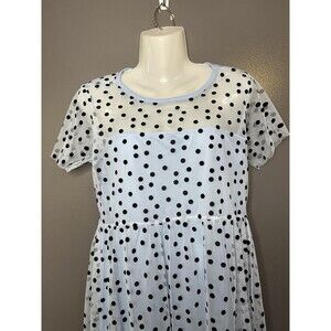 Wednesday's Girl Dress Womens Small Polka Dot Mesh Sheer Fit Flare Midi Blue